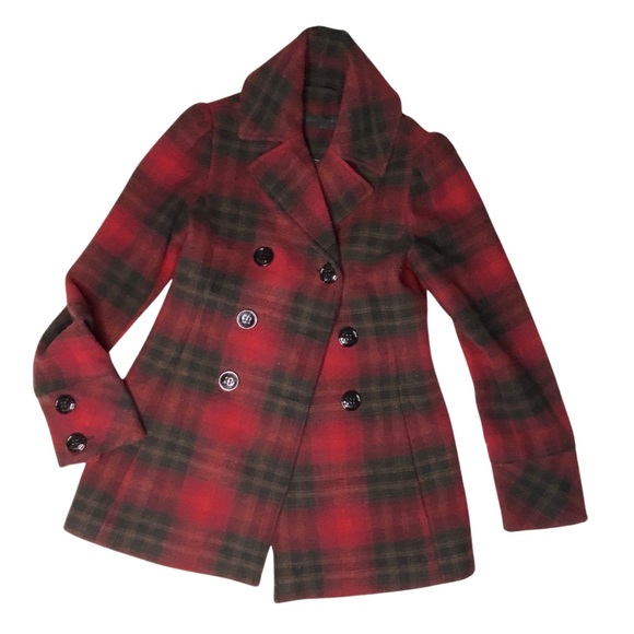 Steve Madden Jackets & Blazers - Steve Madden Red and Black Plaid Double Breasted Jacket Size XS